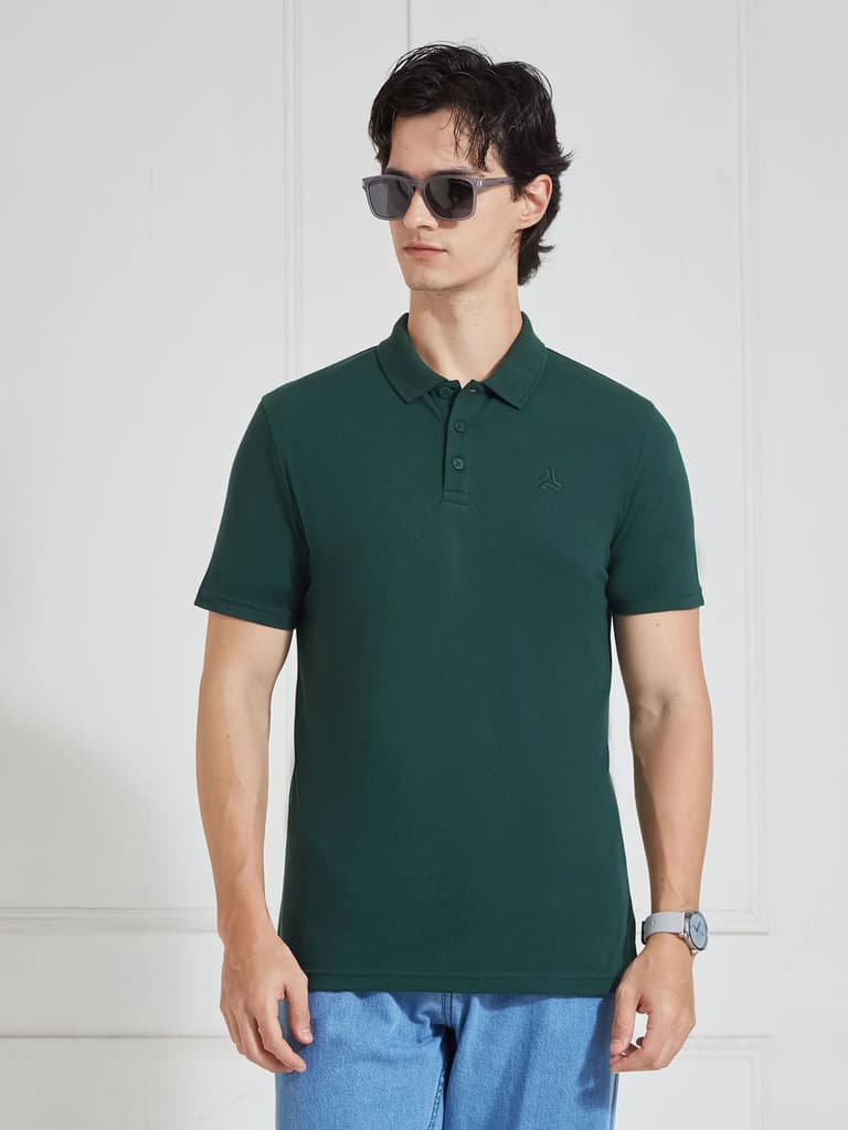 Men's Green Solid Polo Collar T-Shirt — photo 2