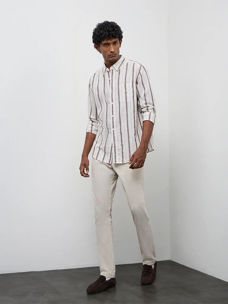 WES Casuals Purple Striped Relaxed-Fit Cotton-Blend Shirt — photo 2