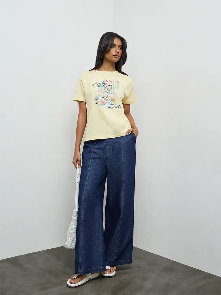 LOV Light Yellow Graphic Printed Cotton T-Shirt — photo 2