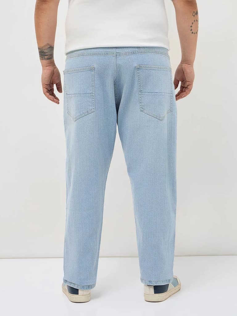 Plus Men's Ice Blue Straight Fit Washed Denim Jeans Stretchable — photo 3