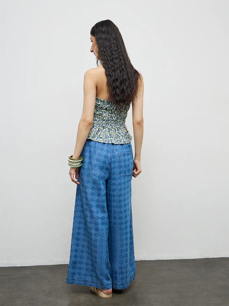 Bombay Paisley Blue Printed High-Rise Cotton-Blend Pants — photo 4