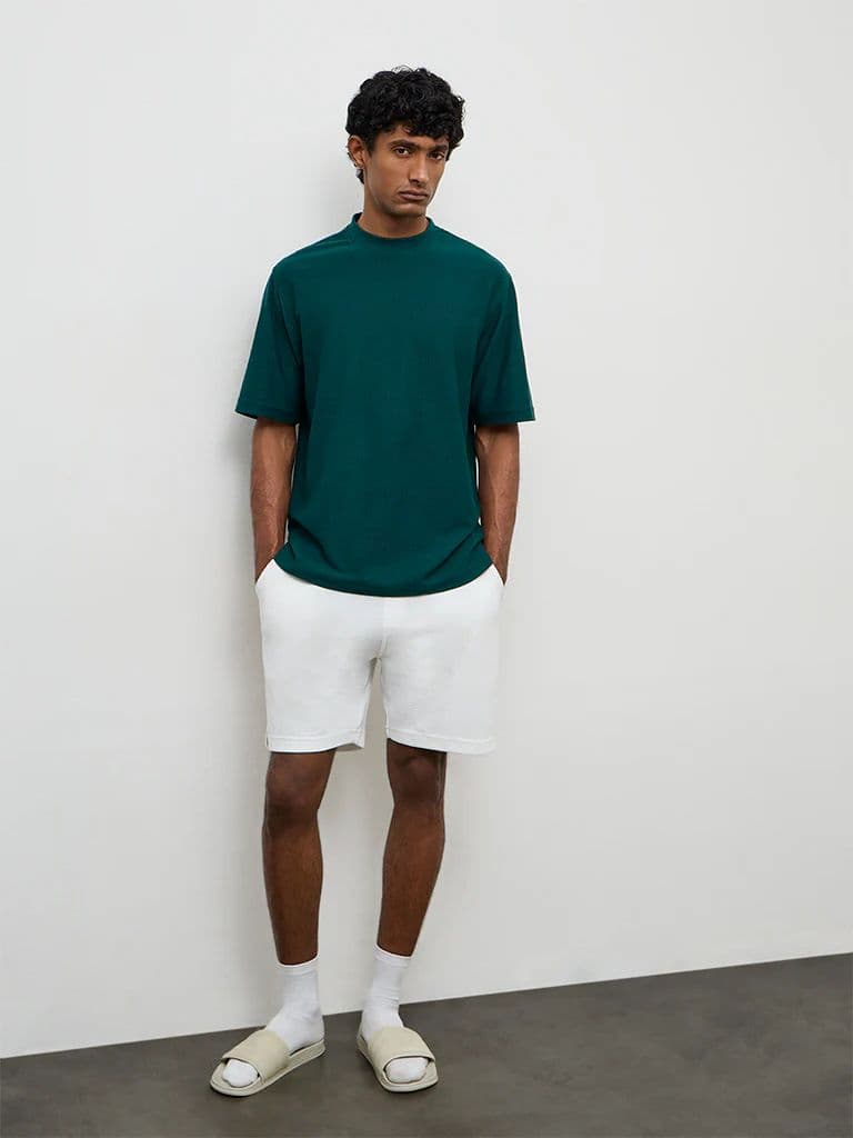 WES Lounge Teal Textured Relaxed-Fit Cotton T-Shirt — photo 2