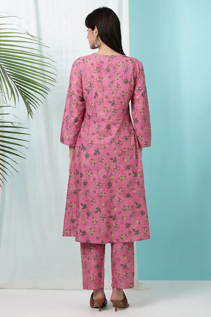 Pink Floral Printed Pure Cotton A-line Kurta and Pants Co-ord Set — photo 6