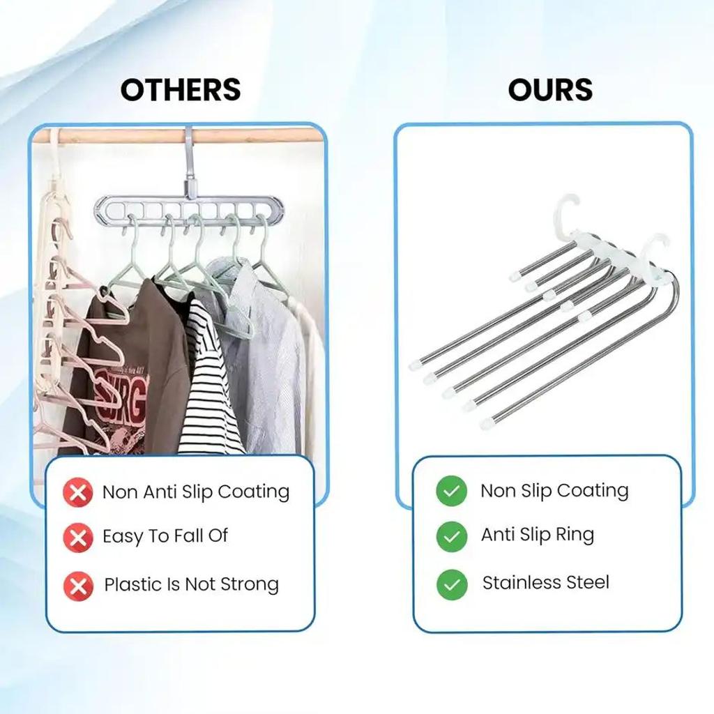 Perpetual Stainless Steel Hanger | 5-in-1 Wardrobe Organizer for Pants | Pack of 2
