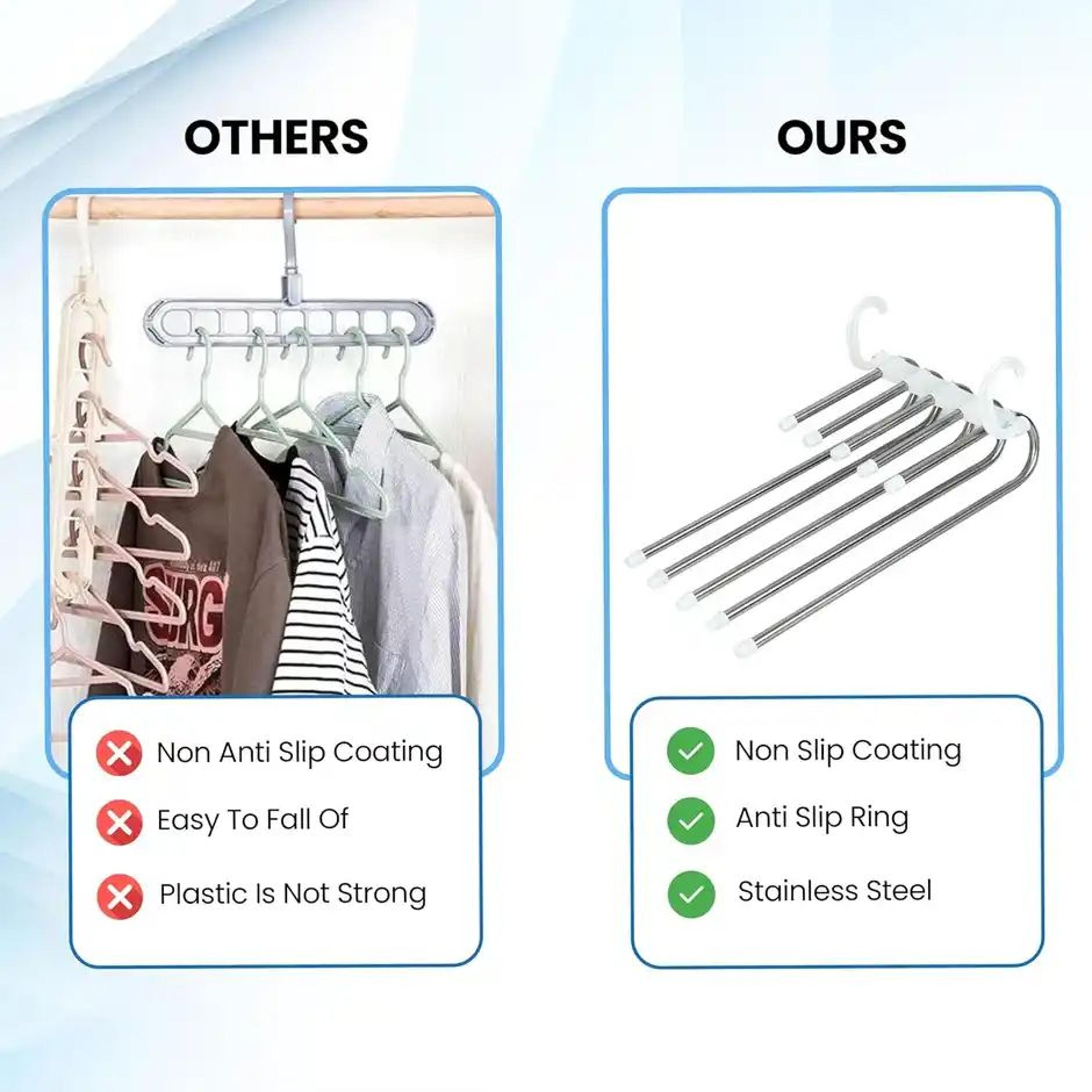 Perpetual Stainless Steel Hanger | 5-in-1 Wardrobe Organizer for Pants | Pack of 2