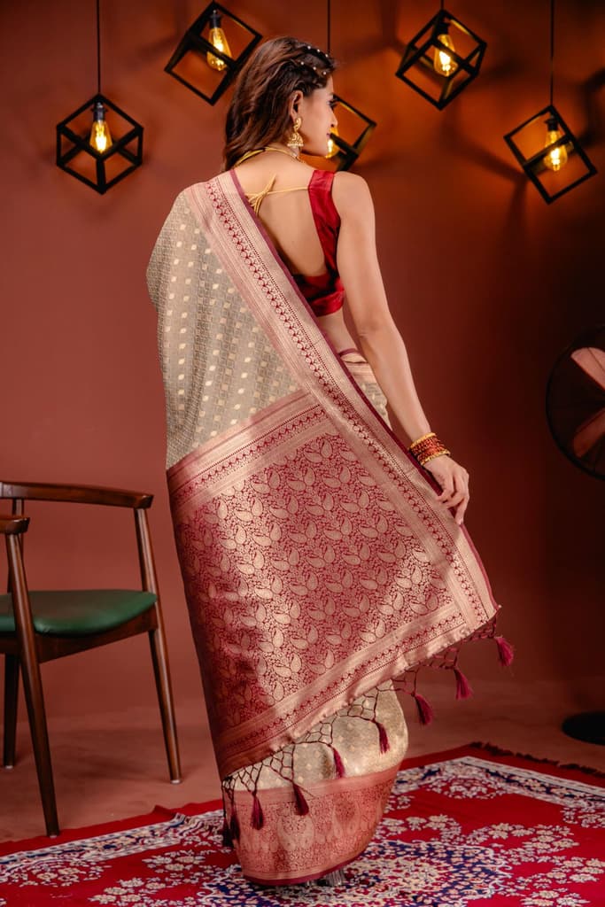 Mimosa Women's Woven Design Kanjivaram Style Art Silk Saree With Blouse Piece : SA00001612CKFREE — photo 6