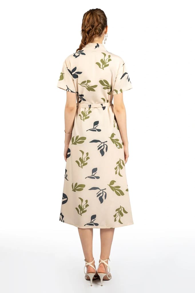 Beige Tropical Print Midi Dress — photo 6