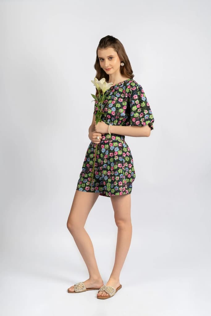 Multicolour Printed One-Shoulder Co-ord Set in Poly Spandex Dobby — photo 6