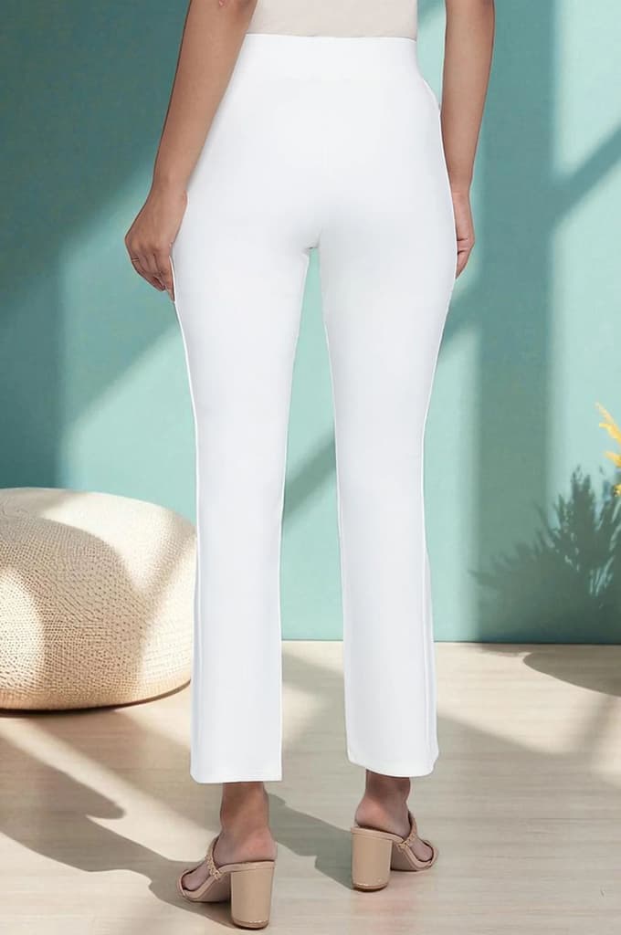 Off White Solid Mid Rise Tights in Ankle Length — photo 4