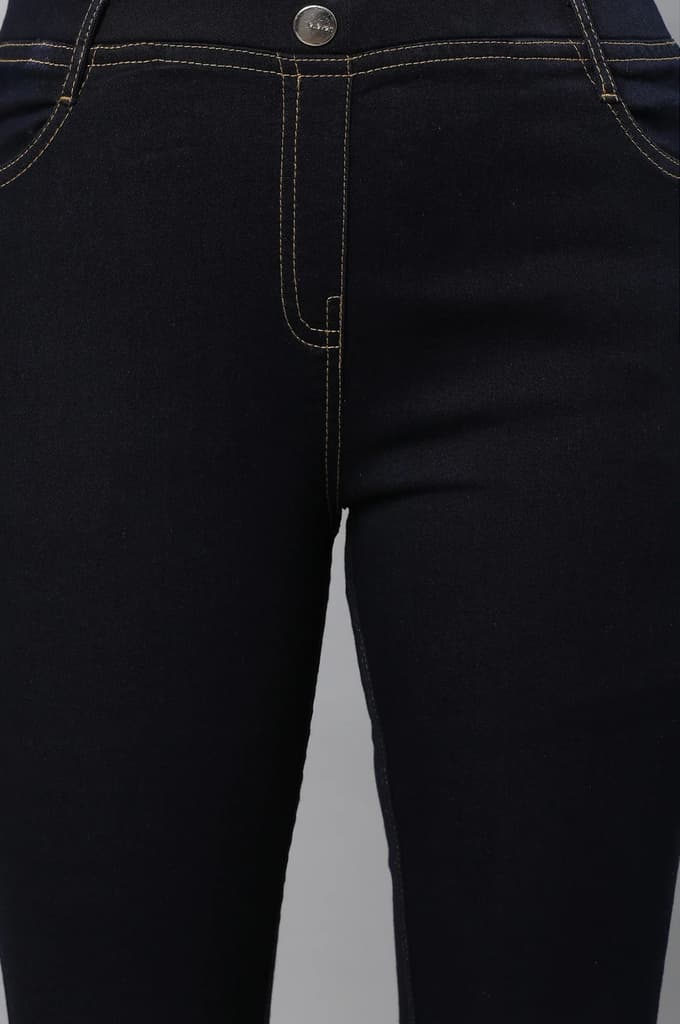 Navy Blue Solid Skinny Fit Denim Jeggings With Slip On Closure — photo 6