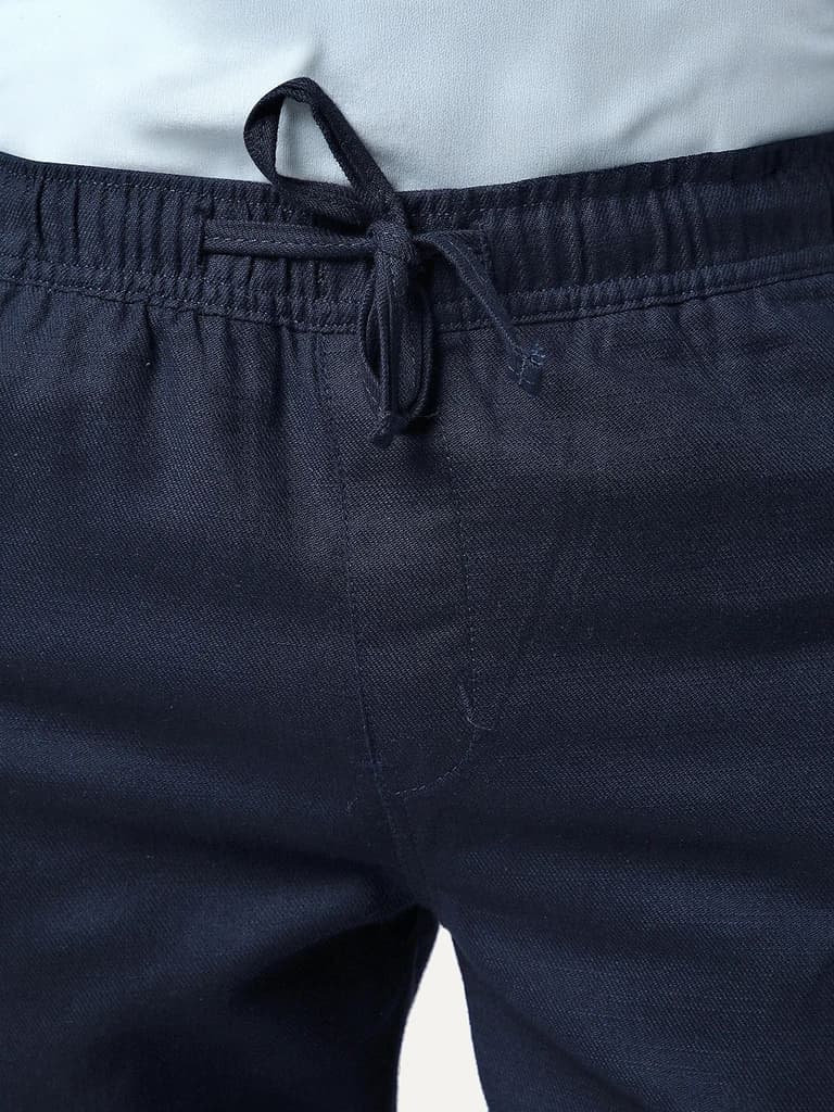 Men's Navy Straight Fit Linen Cargo Pants with 6 Pockets — photo 5