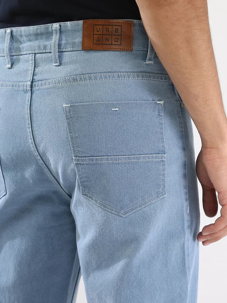Men's Ice Blue Straight Fit Washed Jeans Stretchable — photo 6