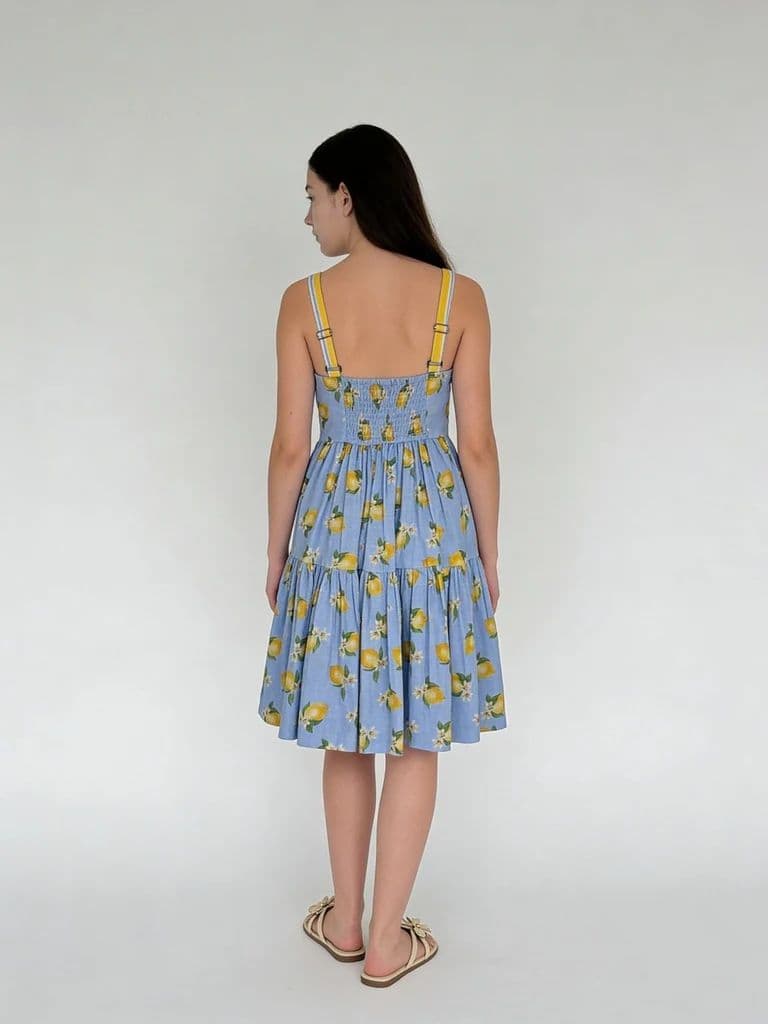 Utsa Kids Girls Blue Printed Tiered Flared Cotton Dress - (8-14 yrs) — photo 2