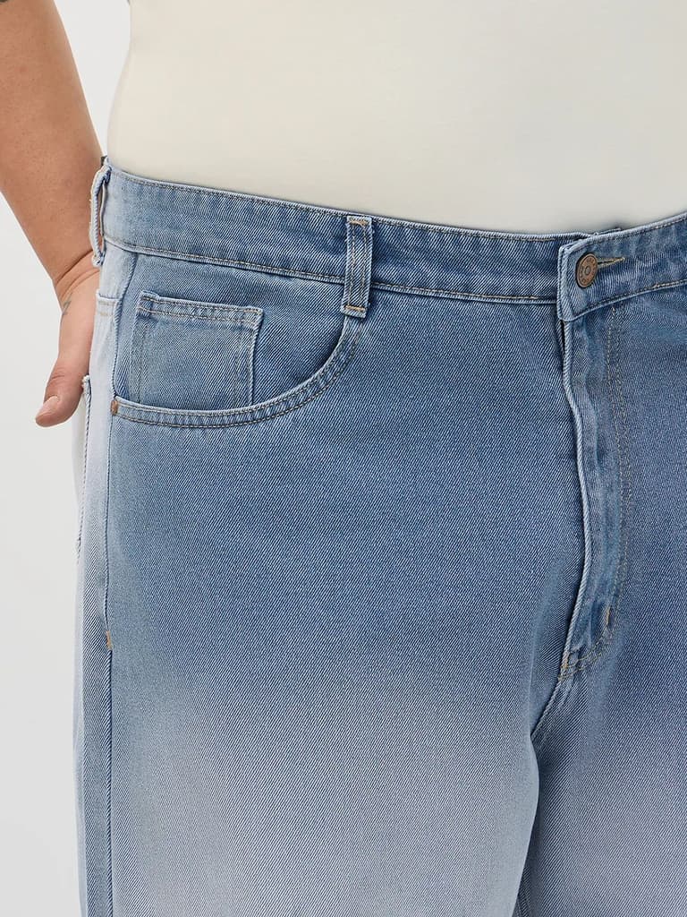 Plus Men's Light Blue Loose Baggy Fit Heavy Washed Faded Denim Jeans Non-Stretchable — photo 5