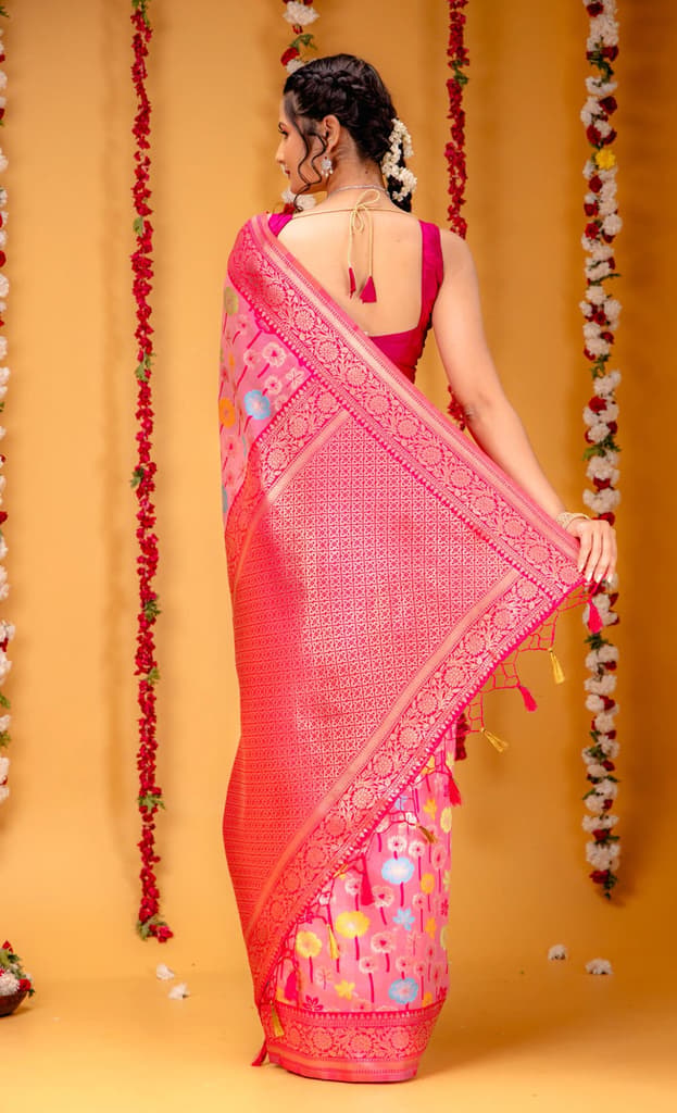 Mimosa Women's Woven Design Repated Style Art Silk Saree With Blouse Piece : SA00001583PNKFREE — photo 6