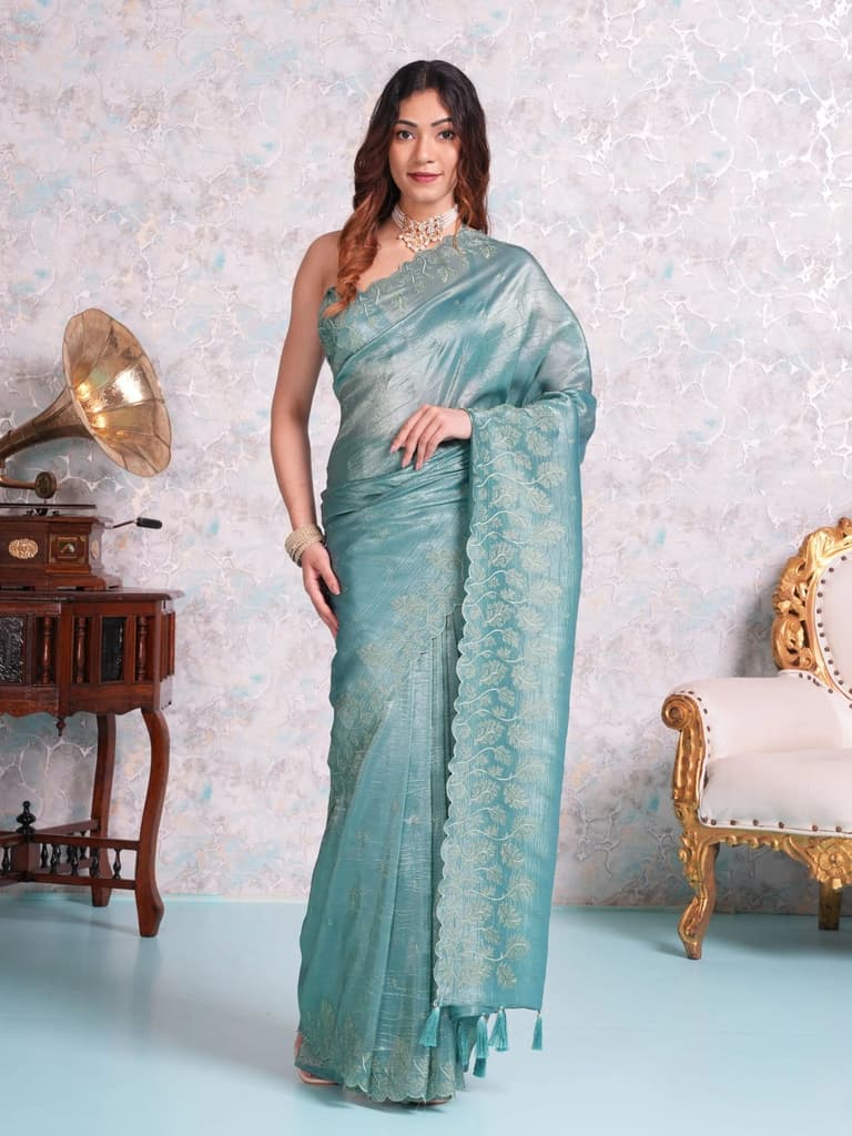 Mimosa Women's Woven Design Banarasi Style Tissue Crush Saree With Blouse Piece : SA00002013SFFREE — photo 2