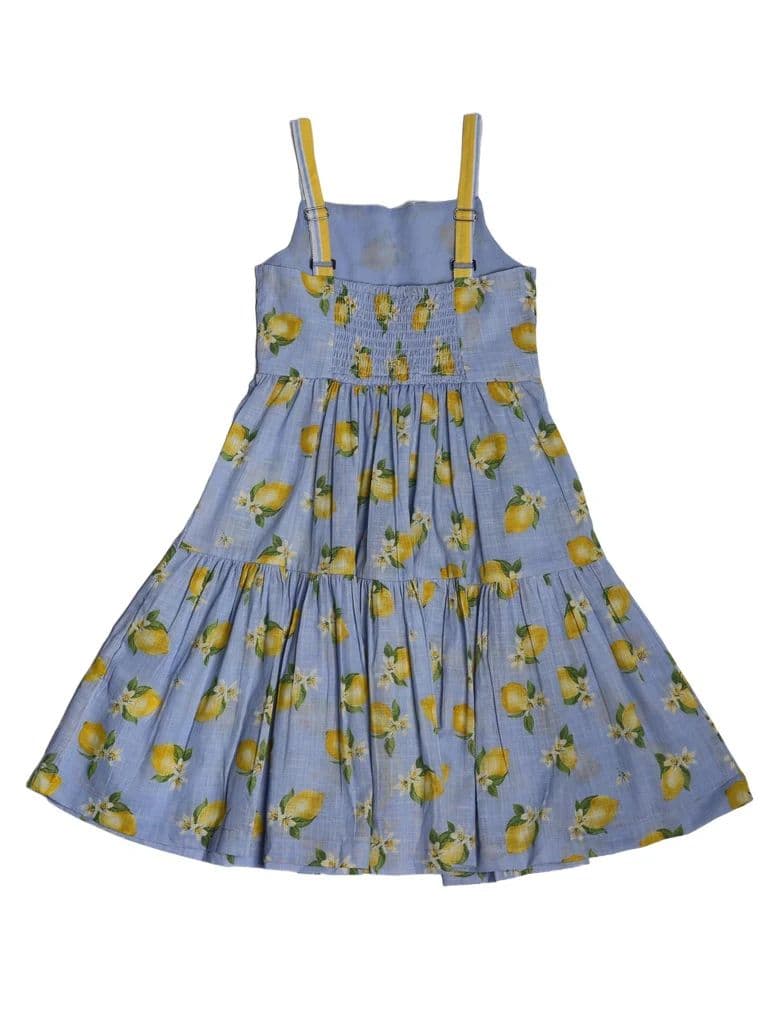 Utsa Kids Girls Blue Printed Tiered Flared Cotton Dress - (8-14 yrs) — photo 4