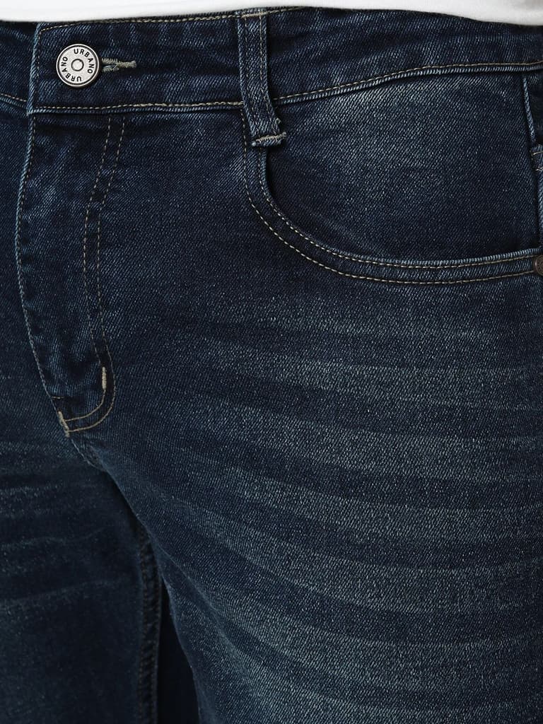 Men's Blue Bootcut Fit Mid Rise Heavy Washed Jeans Stretchable — photo 5