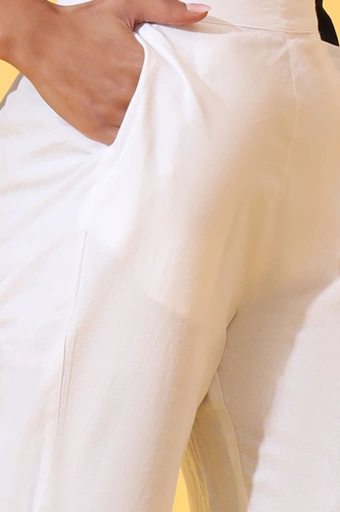 White Solid Pure Cotton Schiffli Embroidered Palazzo Pants — photo 6
