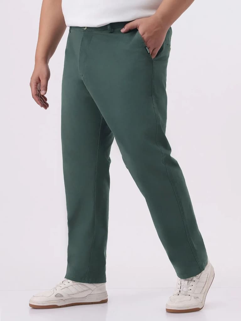 Plus Men's Teal Green Cotton Regular Fit Casual Chinos Trousers Stretch — photo 3