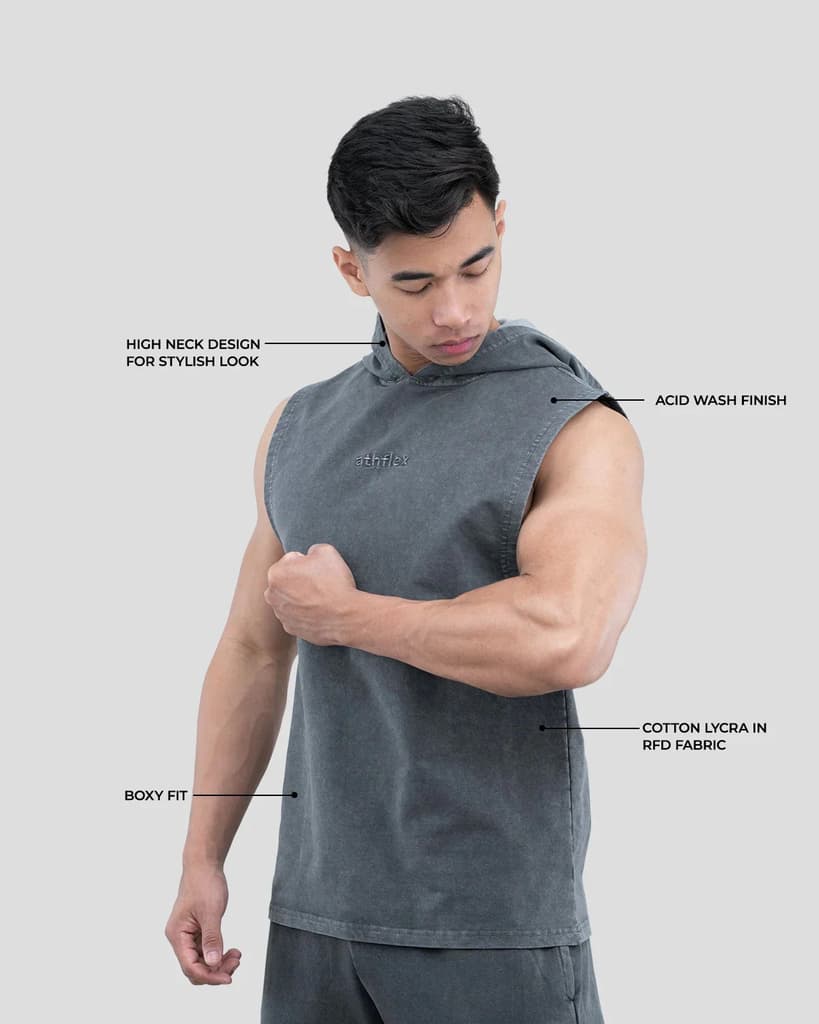 Acid Wash Sleeveless Hoodie — photo 3
