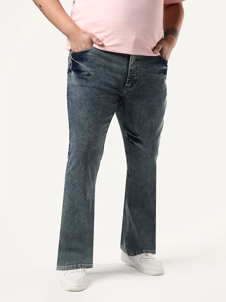 Plus Men's Light Blue Bootcut Fit Mid Rise Acid Wash Jeans Stretchable — photo 2