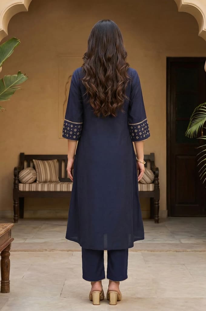 Navy Blue Embroidered Straight Kurta — photo 5