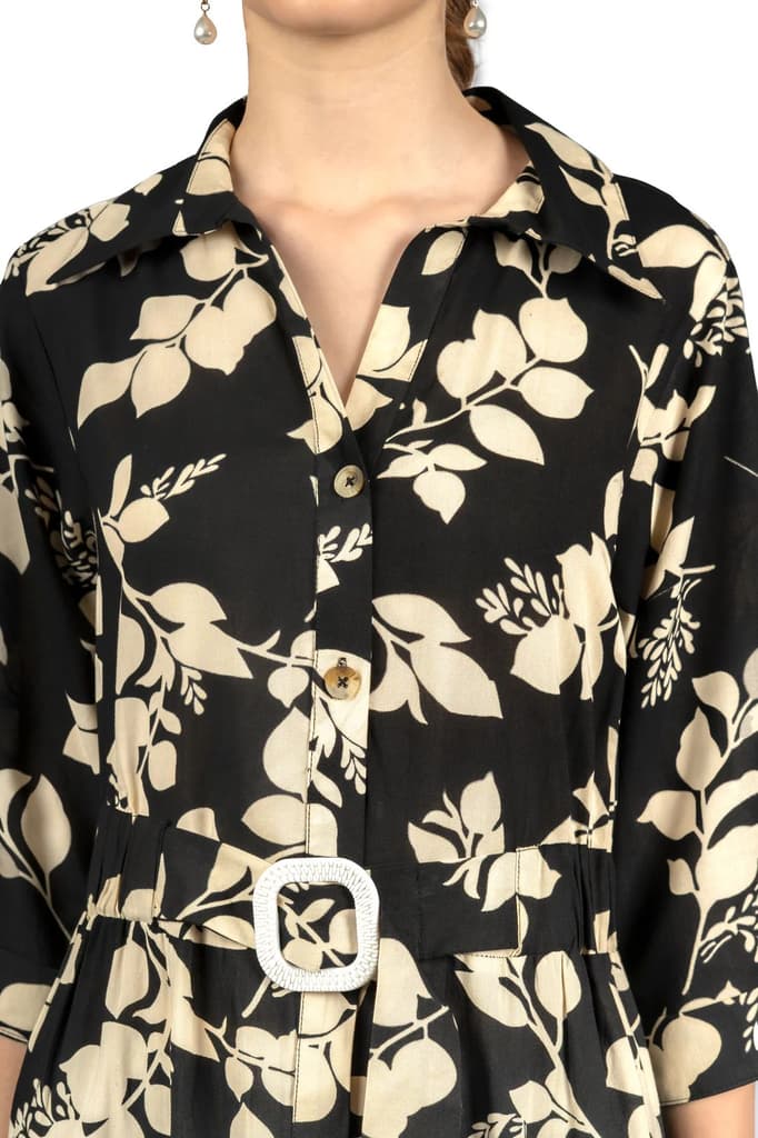Black & Beige Floral Midi Dress — photo 4