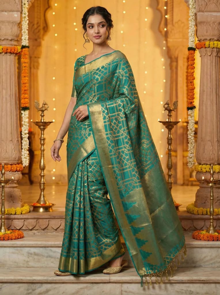 MIMOSA Women's Woven Design Banarasi Style Art Silk Saree with Blouse Piece - Saffire ( SA00003121SFFREE ) — photo 2