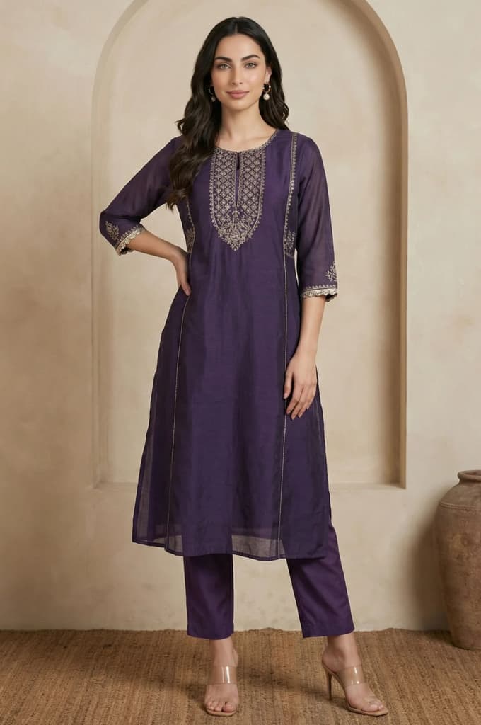 Purple Solid Rayon Straight Fit Ankle Length Mid Rise Pants — photo 5