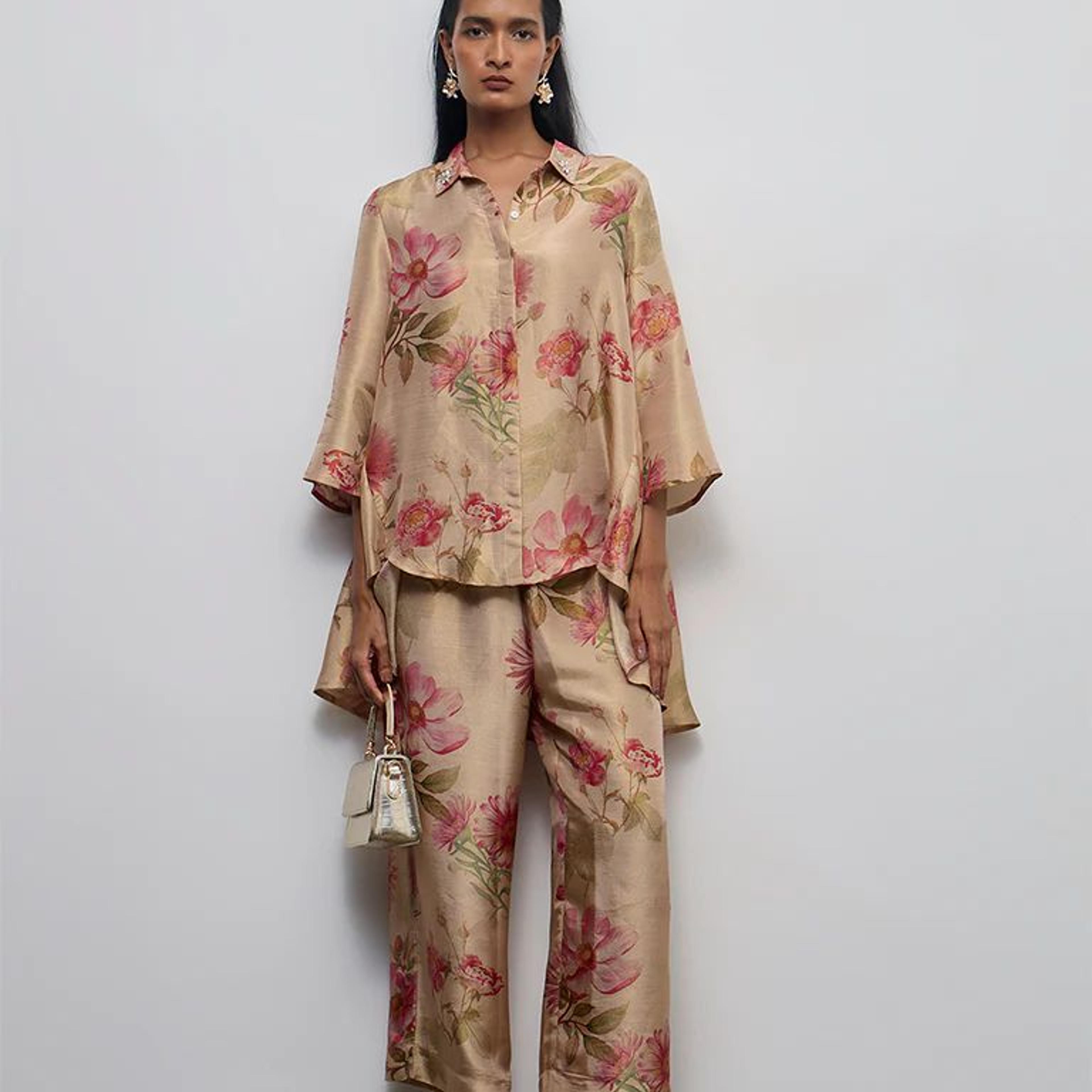 Vark Beige Floral Pattern Co-ord Set