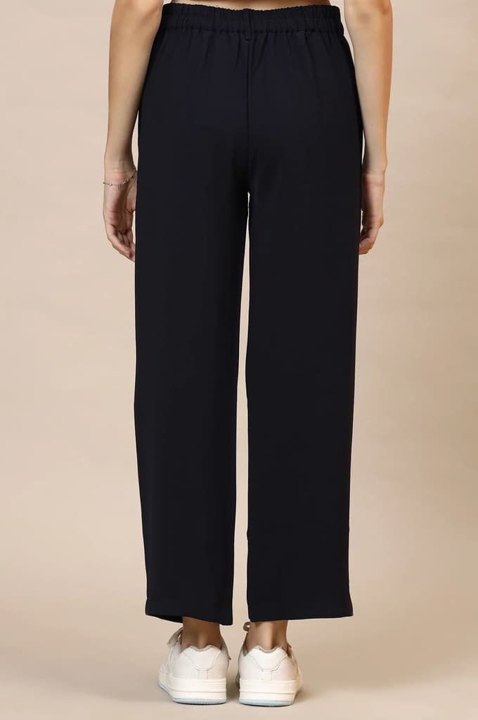 Navy Blue Solid Straight Western Wear Palazzo Pants — photo 4