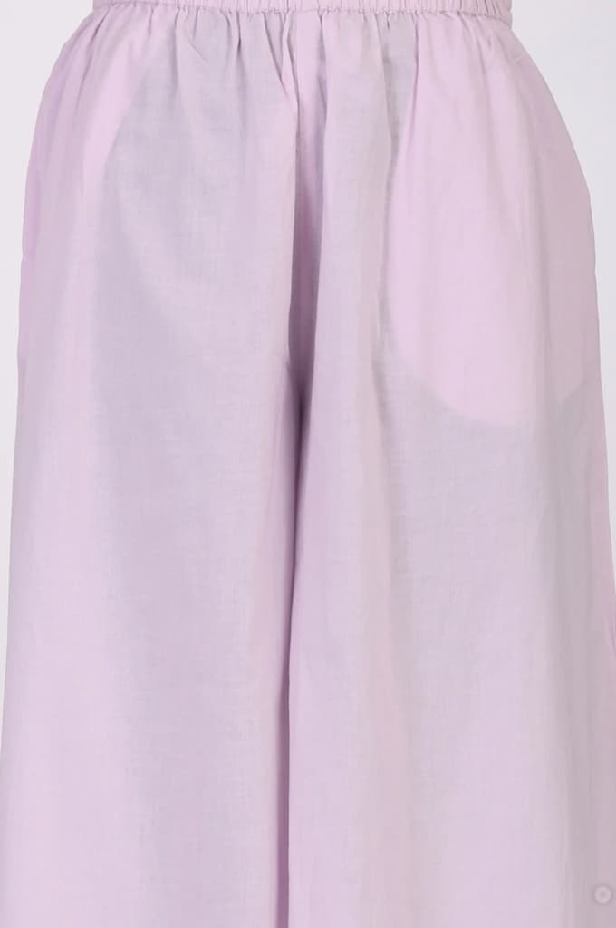 Lavender Floral Printed Pure Cotton Noodle Straps Straight Kurta with Palazzo and Dupatta Set — photo 7
