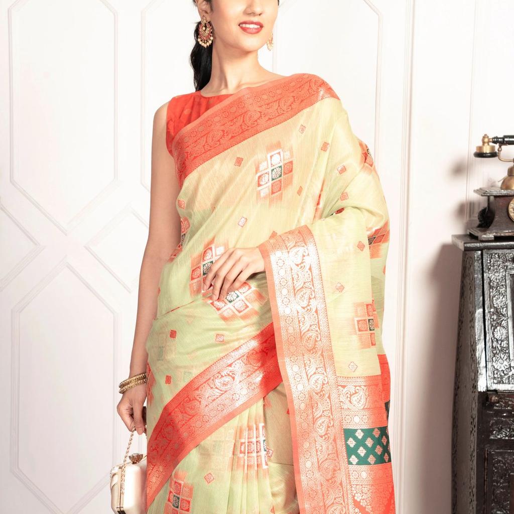 Mimosa Women's Woven Design Kanjivaram Style Art Silk Saree With Blouse Piece : SA00002072PSFREE