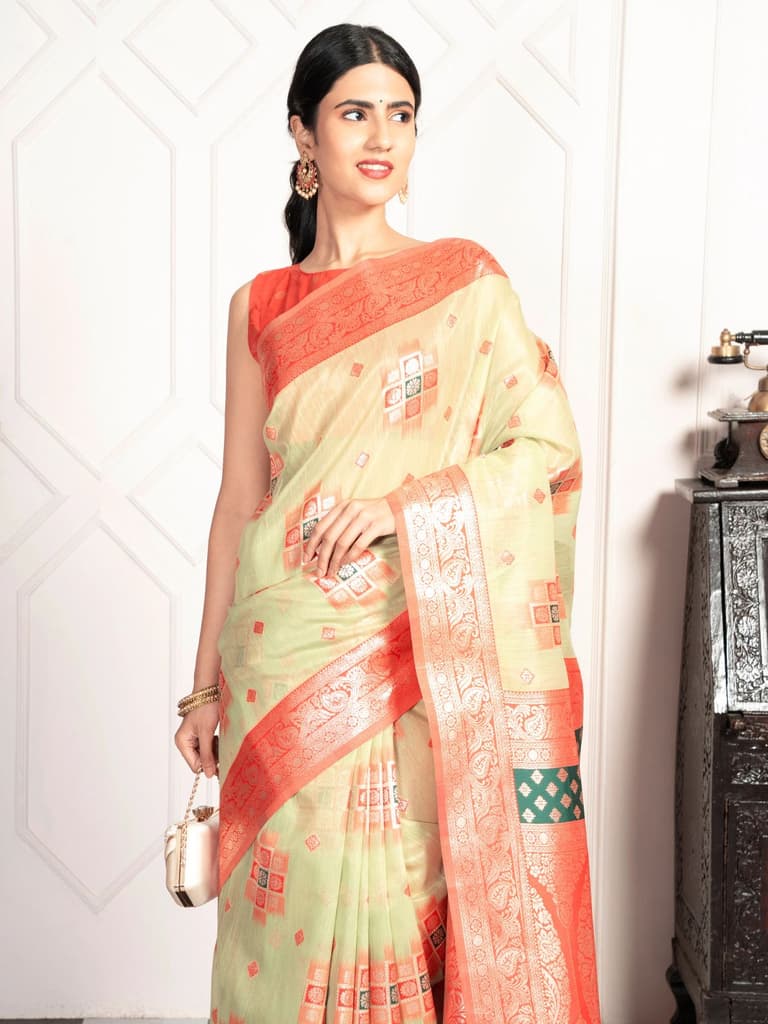 Mimosa Women's Woven Design Kanjivaram Style Art Silk Saree With Blouse Piece : SA00002072PSFREE — Pista