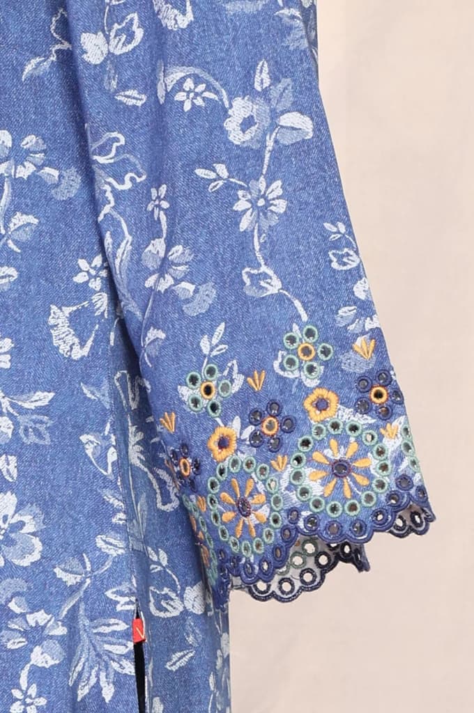 Blue Floral Printed Straight Kurta with Pants Set — photo 6