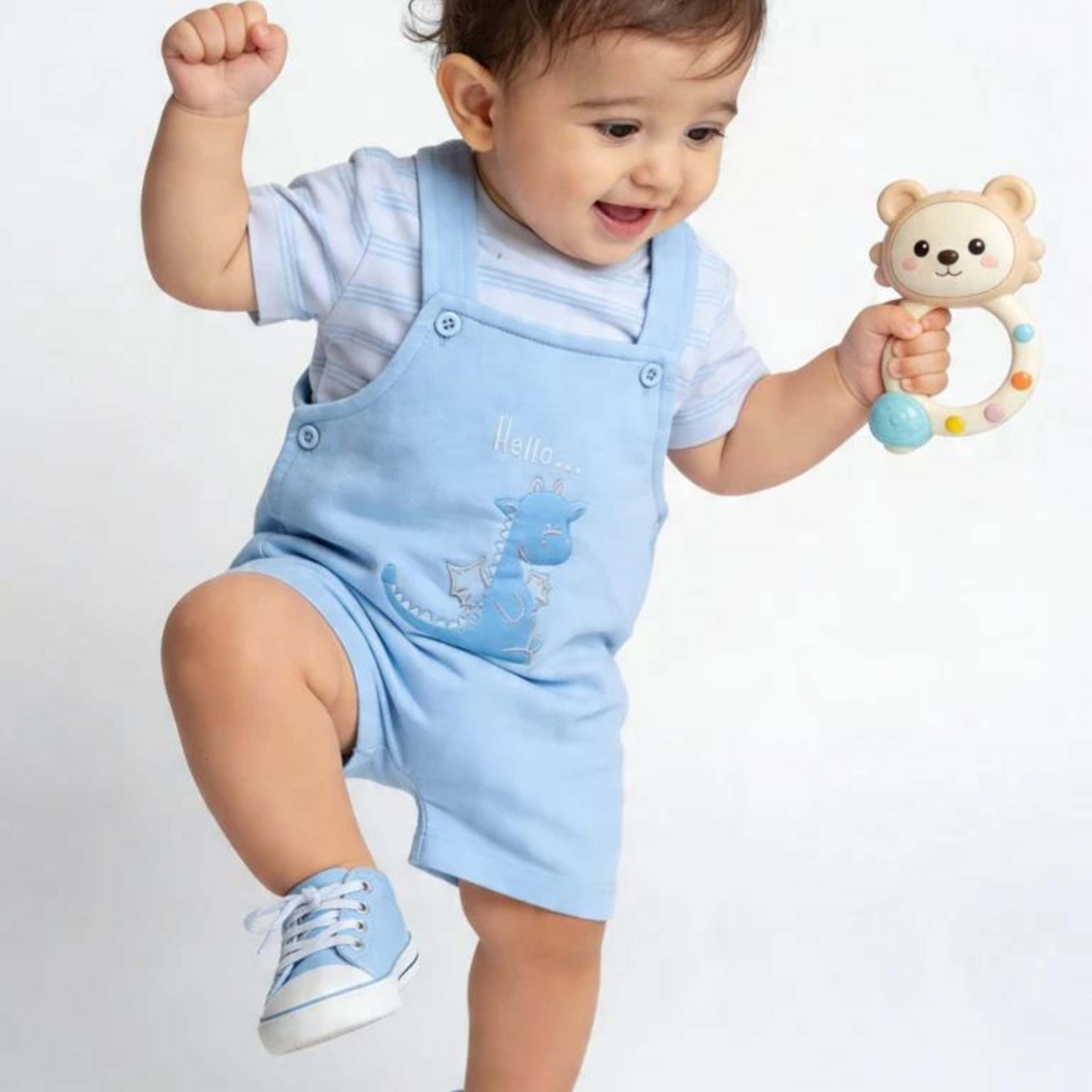 HOP Baby Boys Blue Cotton Dungaree with T-Shirt Set