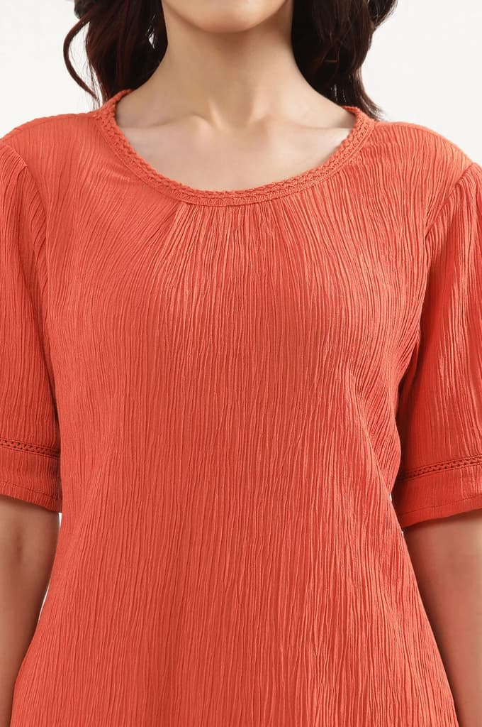 Rust Solid Straight Fit Rayon Palazzo With Elasticated Waist — photo 6