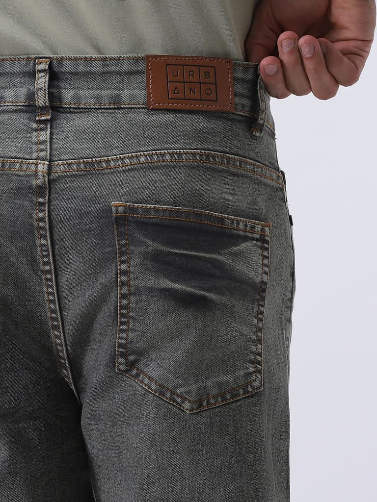 Men's Light Grey Straight Fit Heavy Washed Jeans Stretchable — photo 6