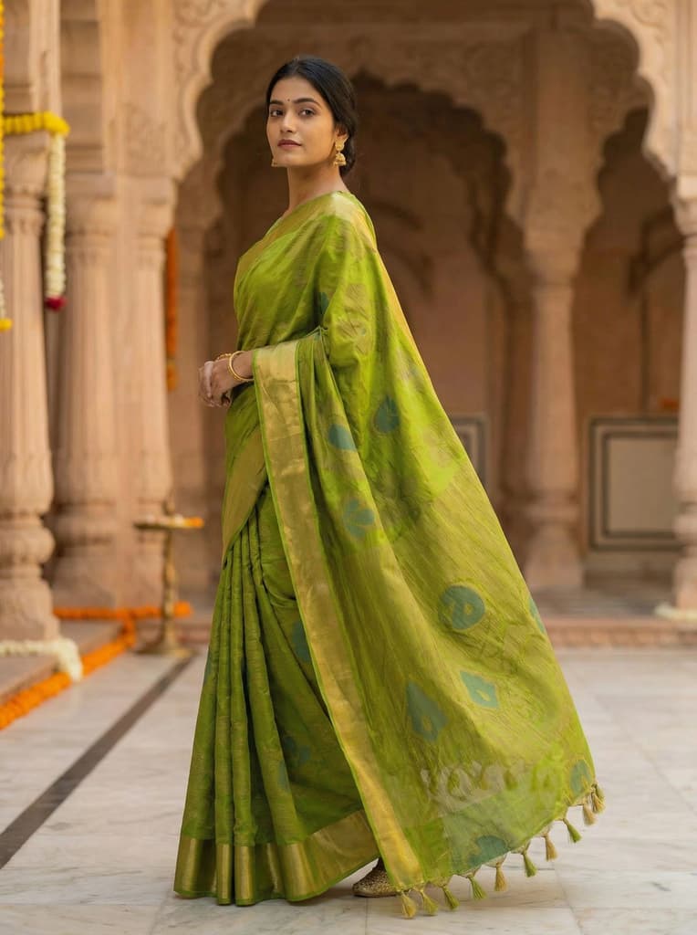 MIMOSA Women's Woven Design Mysore Silk Style Crepe Saree with Blouse Piece - Olive ( SA00003135OLFREE ) — photo 3