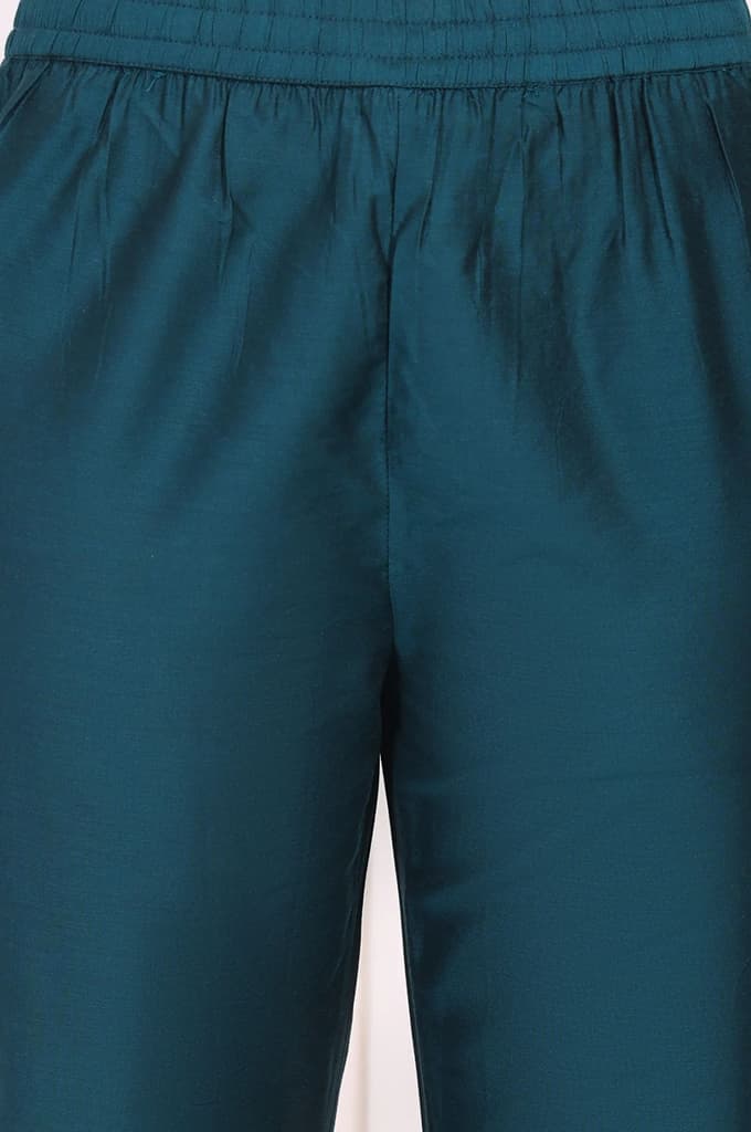 Teal Solid Embroidered Straight Kurta and Straight Pants Set — photo 7