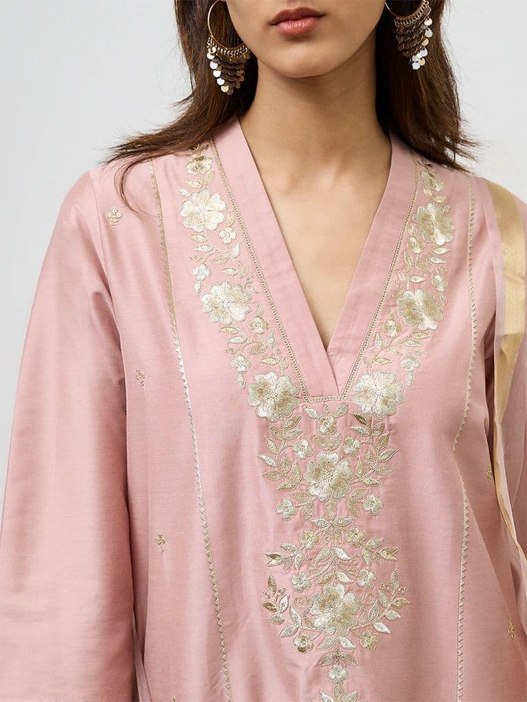 Vark Dusty Pink Embroidered A-Line Ethnic Set — photo 3