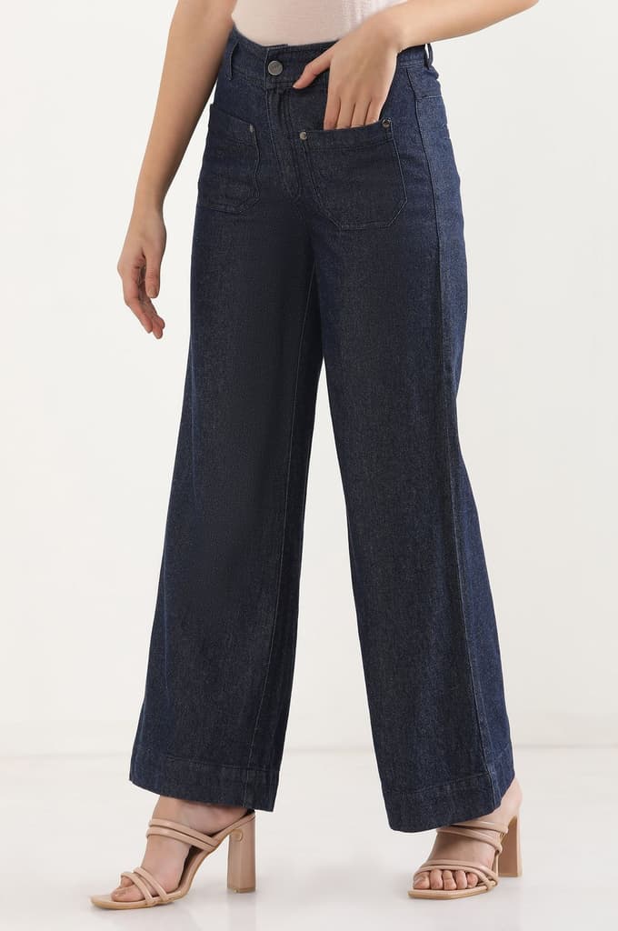 Dark Blue Denim Flared Pants — photo 3