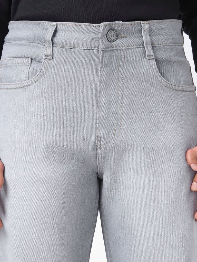Men's Light Grey Straight Fit Washed Jeans Stretchable — photo 6