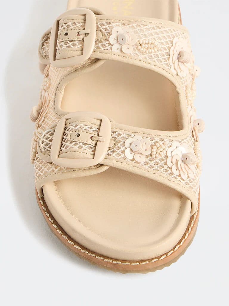 LUNA BLU Cream Embellished Double-Strap Sandals — photo 4