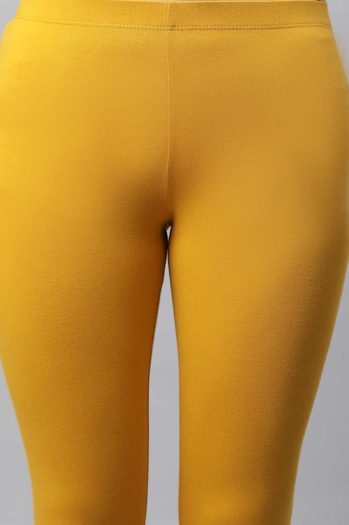 Yellow Solid Skinny Fit Cotton Tights With Slip On Closure — photo 7