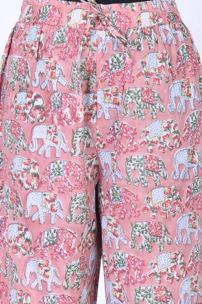 Pink Block Printed Pure Cotton Straight Kurta with Pants Set — photo 8