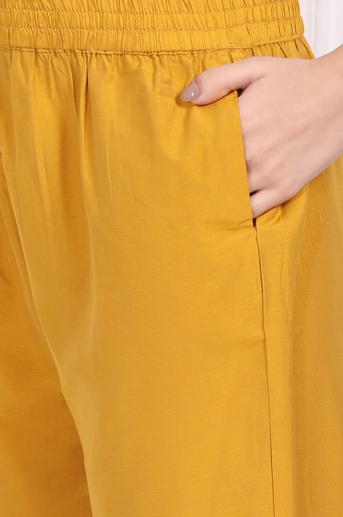 Yellow Embroidered A-Line Rayon Kurta with Straight Pant — photo 9