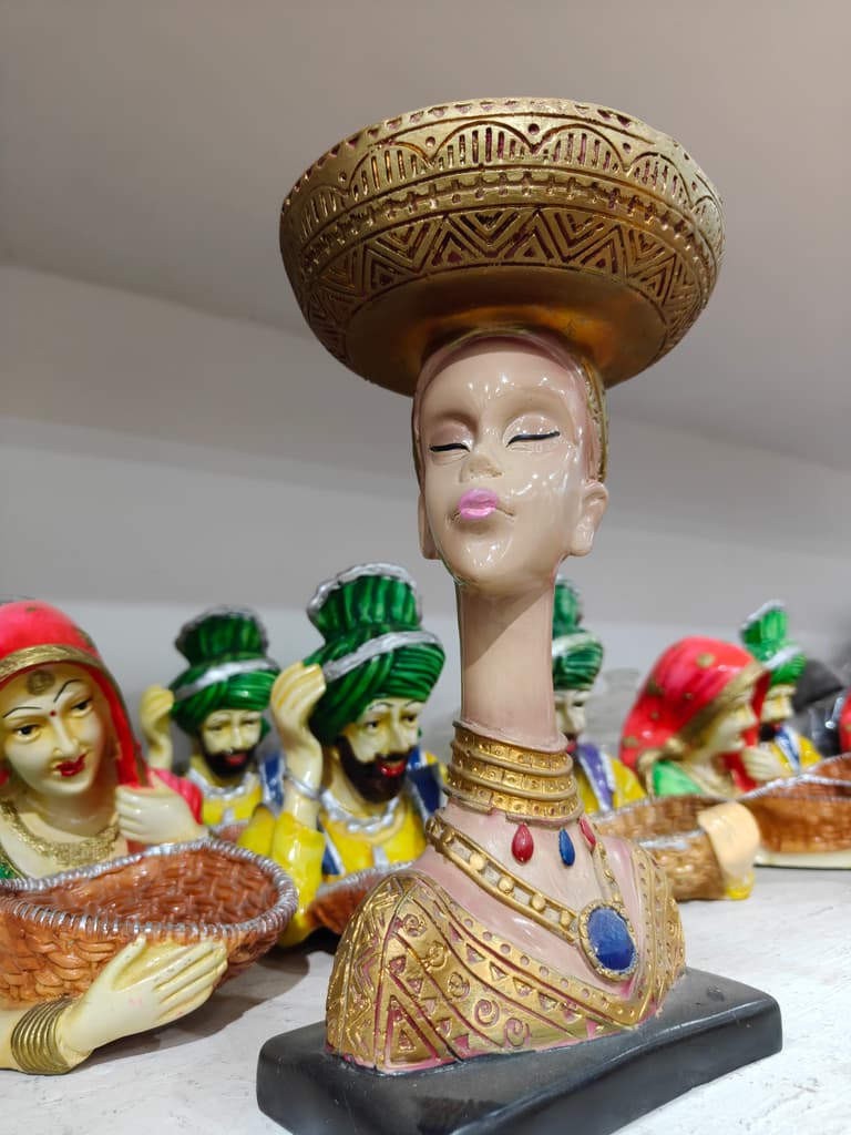 Gold Statue of Woman with Blue Necklace | Decorative | Art | Gold