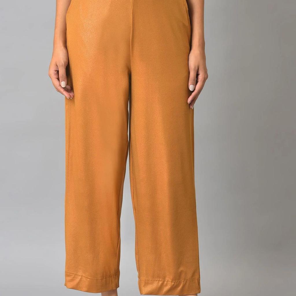 Brown Solid Straight Fit Palazzo With Slip On Closure